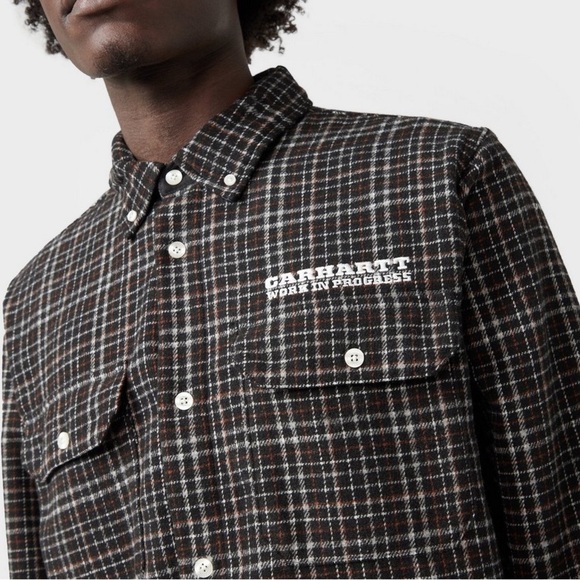 Carhartt WIP Runaway Millett Logo Check Twill Shirt Size Medium - Picture 4 of 9